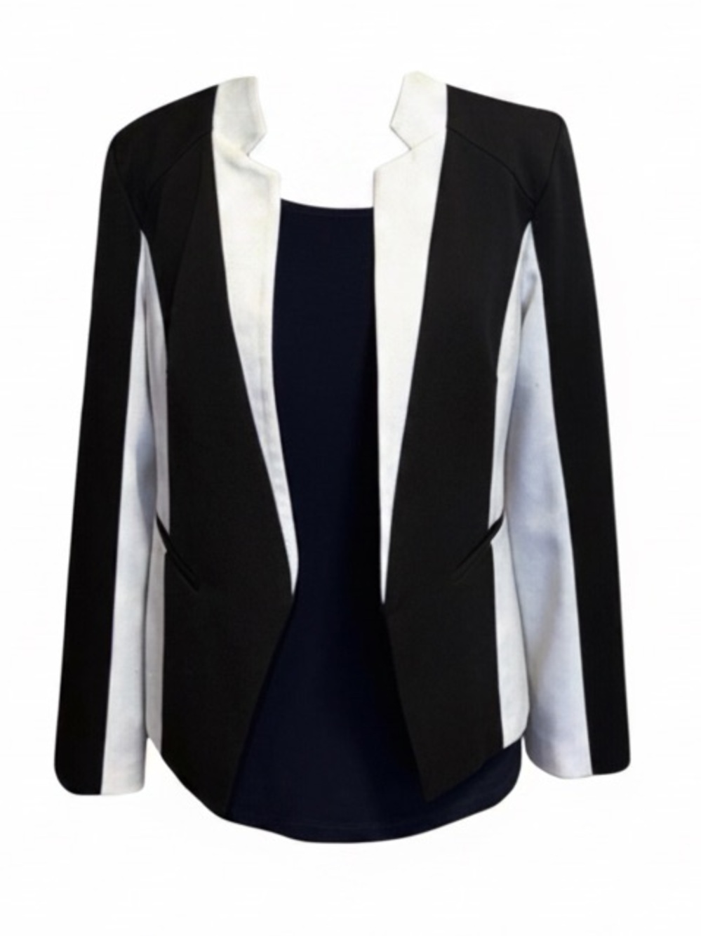 Alice + Trixie Black Ivory Colorblock Open Blazer Silk Lined Size M
